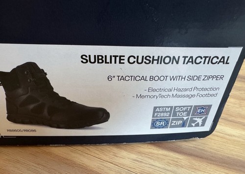 12W REEBOK SUBLITE CUSHION TACTICAL MEN'S 6" SIDE ZIPPER BLACK BOOTS RB8605 NEW - Picture 12 of 13
