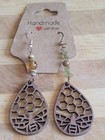 Handmade Carved Wooden Honeycomb and Crystal Earings Dangle Earrings — photo 1