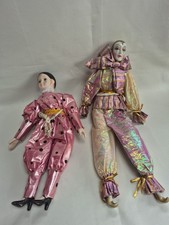 VTG Clown porcelain Rag Dolls x 2 Hand Painted