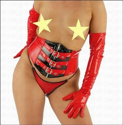 Dessous - Elegante rote Lack Handschuhe extralang 