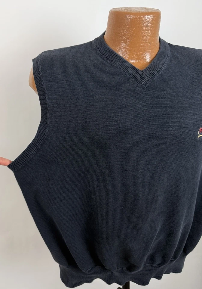 Chaleco Suéter Tommy Hilfiger De Colección Para Hombres Grande Desteñido Negro Algodón Cuello en V Años 90 Y2K Foto 4 de 4