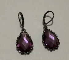 Joan Rivers Gun Metal Purple Faceted Teardrop Leverback Earrings (3)