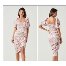 ASTR The Label Emma Floral Ruched Bubble Sleeve Midi Dress romantic cottagecore