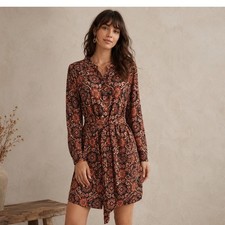 LOFT Outlet Petite Floral Shirt Dress Orange Blue Belted Size 6P