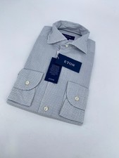 Eton Dress Shirt Mens M 15 3/4 - 40 White Blue Check Lightweight Twill Slim Fit