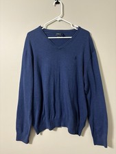 Polo Ralph Lauren Men s Blue Sweater V Neck Long Sleeve Pima Cotton Pony Size XL