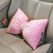 Pink Bow Lumbar Support Pillow for Car Accessory Women Girl Couch Cushion Dec...