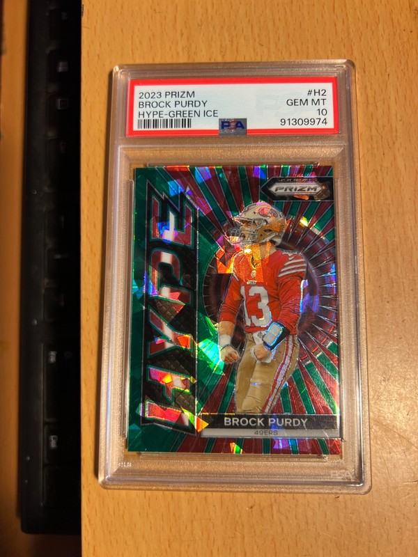 2023 Panini Prizm Hype #H-2 Brock Purdy 49ers Green Ice Prizm PSA 10 GEM MT