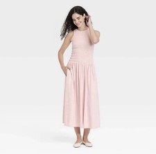 Smocked Knit Maxi a-Line Dress - Universal Thread Pink M: Sleeveless Crew 44meb