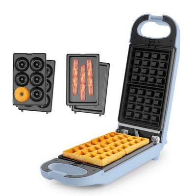 AROMA  Swap & Flip Waffle Maker with Removable Plates: 3-in-1 Small, Blue