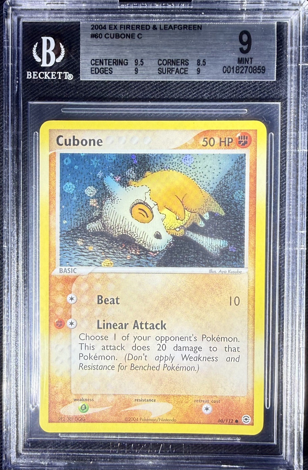 BECKETT 9 GEM MINT Cubone EX Fire Red & Leaf Green 60/112 Reverse Holo Pokemon