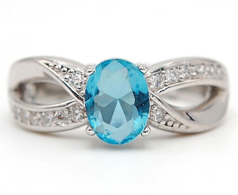 1CT  Aquamarine 925 Solid Sterling Silver Ring Sz 6 N3-4