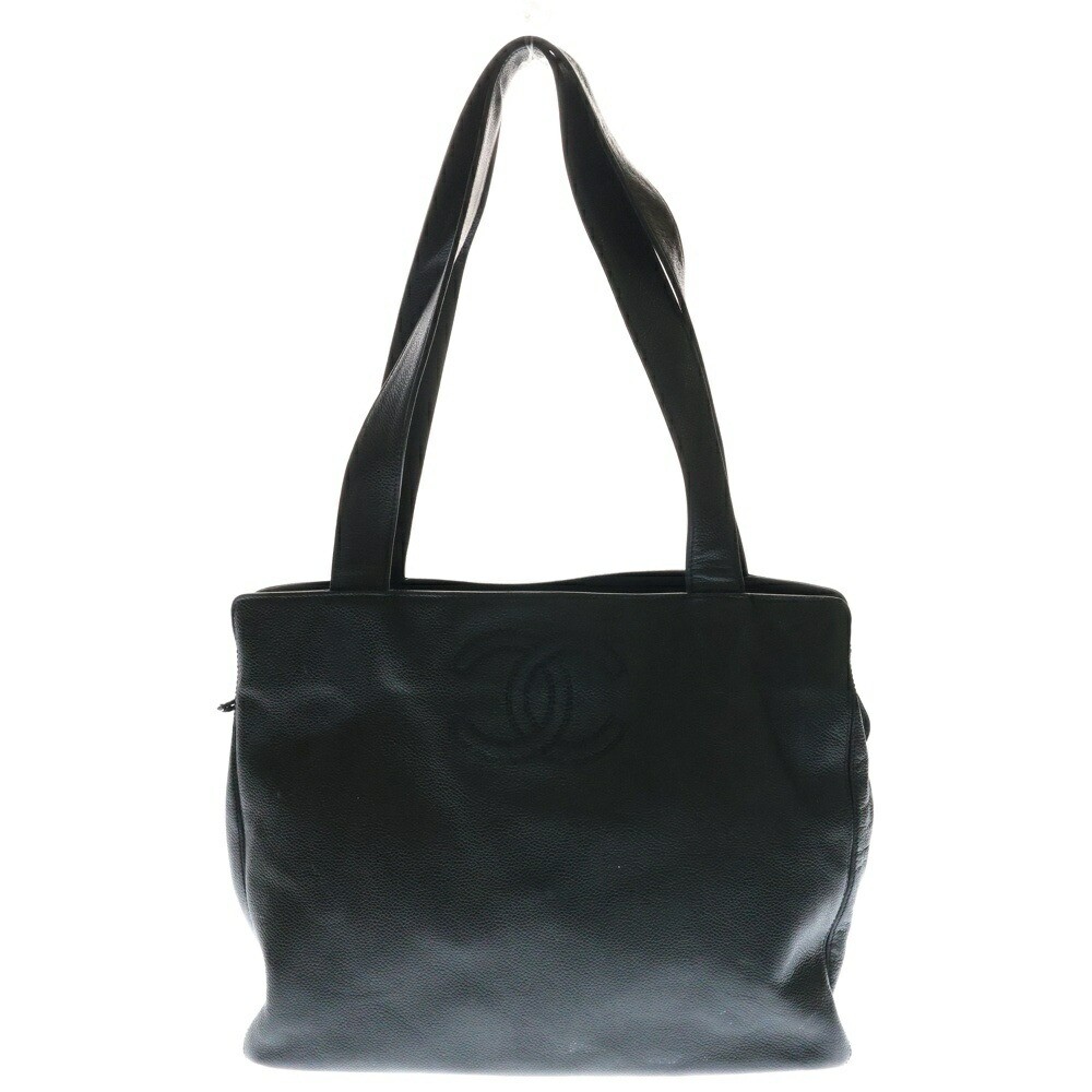 Chanel Black Caviar Skin Tote Bag with B Color Paving Pre-Owned