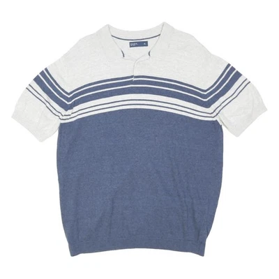 EASY Polo Rayé Manches Courtes Bleu & Crème Coton Mélangé Décontracté XL - Photo 1/4