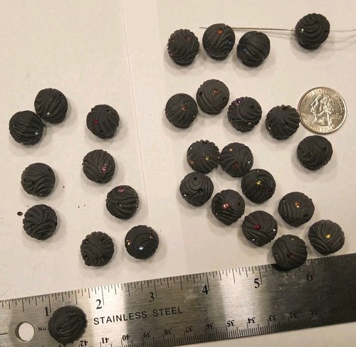 Vintage 12mm Textured Resin Round Beads With Multi Color Rhinestones 1930's 28pc