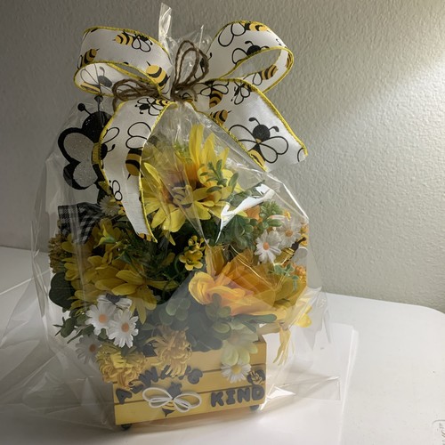 Bee Kind Mini Wood Crate Tiered Tray Table Decor Bees Picks Florals Spring New - Picture 11 of 11