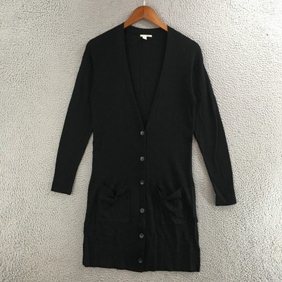 Halogen Cardigan Sweater Womens S Ribbed Button Long Wool Blend Dry Clean Black