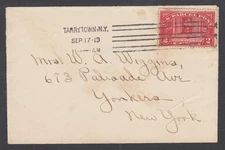 US Sc Q2, 2c Parcel Post on 1913 over TARRYTOWN, NY to YONKERS, NY, light shadow