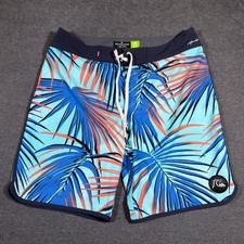 Quiksilver Board Shorts Mens 32 Blue Tropical Palm Highline 4-Way Stretch Swim