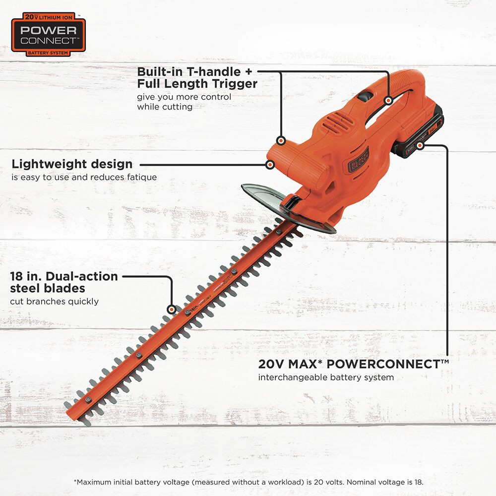 BLACK+DECKER 20V MAX* Hedge Trimmer Kit, 18-Inch - LHT218D1AEV