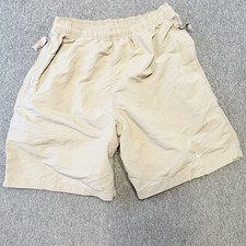 Vintage Nike Shorts Men XS Beige Flat Front Drawstring Nylon Sports Performance