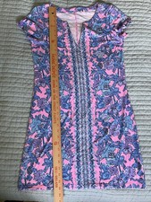 Lilly Pulitzer S Sophiletta vneck Dress Tropical pink /blue floral Short Sleeve
