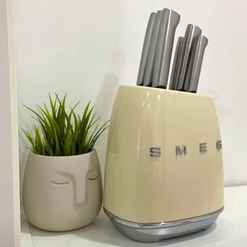 SMEG 7-Pieces NEW Knife Block Set Stainless Steel CREAM COLOR - DHL EXPRESS SHIP - Picture 4 of 13
