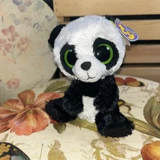 Ty Beanie Boos Bamboo Panda Bear 6” Sitting Black White Plush Toy 2012 Big Eyes