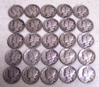 MERCURY Dimes Silver 90% Mixed Dates/Mint Marks 1920s-40s Lot of 25