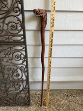 Vintage Cane Walking Stick Dragon Head Wood Carved Serpent 37" x 5" handle Asian