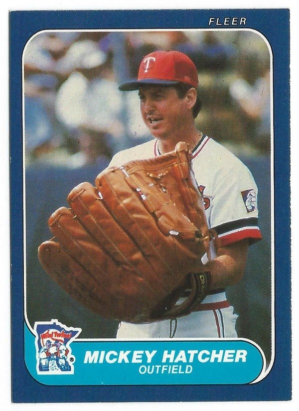 1986 Fleer #396 Mickey Hatcher Baseball Card - Minnesota Twins - BIG GLOVE