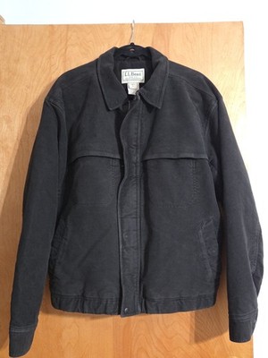  LL Bean Mens Large Black Bomber Coat Full Zip Lined Thinsulate Pockets