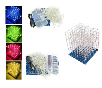 3D Squared DIY Kit 8x8x8 3mm LED Cube White LED Blue/Red Light PCB Board NEW LED