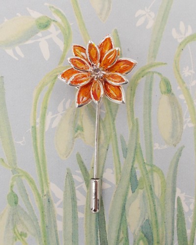 ORANGE DAISY PIN Orange Metal Daisy Pin Orange Wedding Lapel Brooch HAND PAINTED - Picture 3 of 8