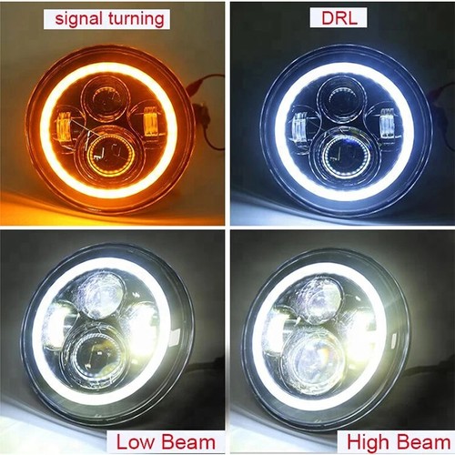1Pair 7Inch Round LED Headlights For Jeep Wrangler LJ TJ CJ JK Halo Angel Eyes - Picture 11 of 18