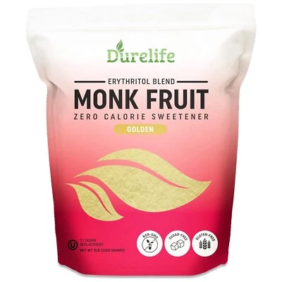 Durelife Golden Monk Fruit Sweetener, 1:1 Sugar Replacement, Golden - 5 lb