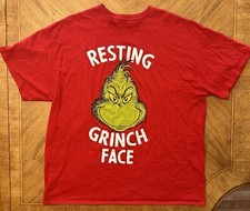 THE GRINCH T-SHIRT SIZE 2XL RESTING GRINCH FACE SHIRT CHRISTMAS RED SHORT SLEEVE
