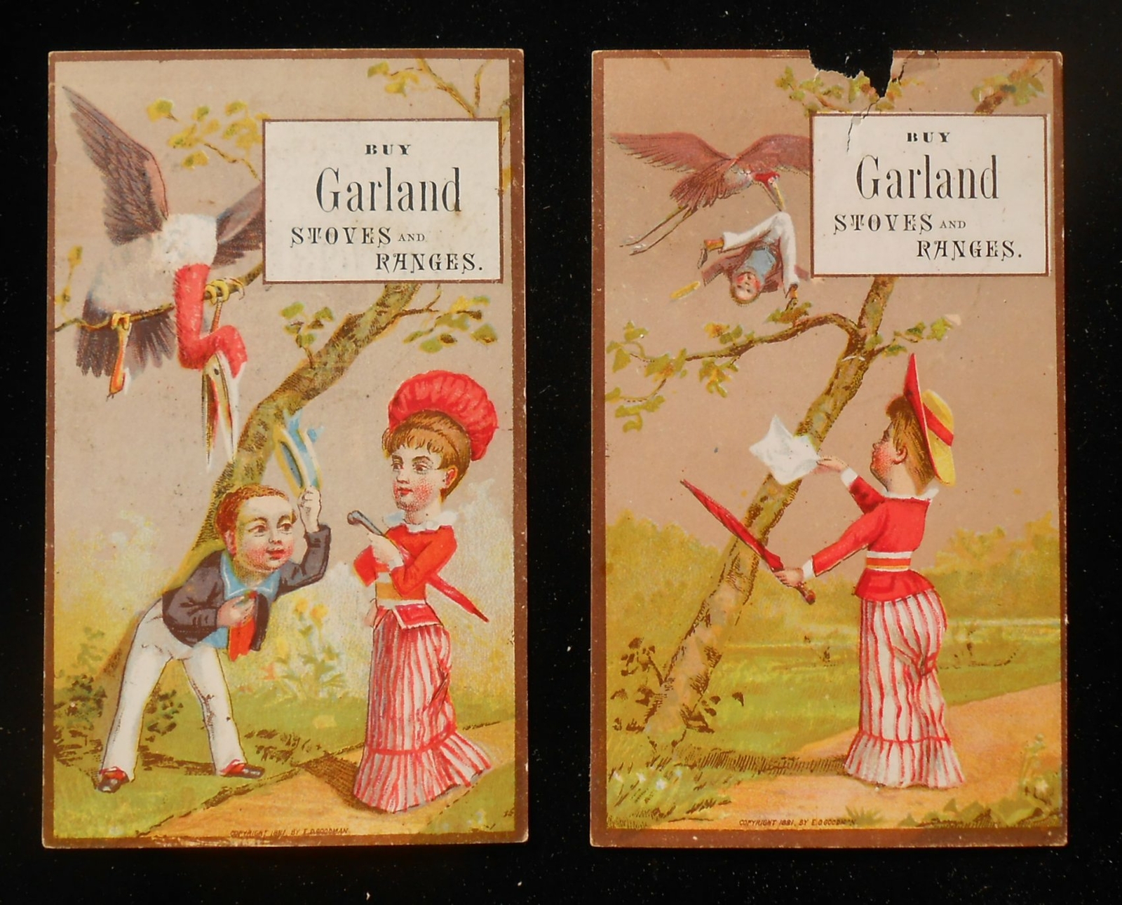 1881 2 VTCs Stork Comic Garland Stoves and Ranges Michigan Stove Co