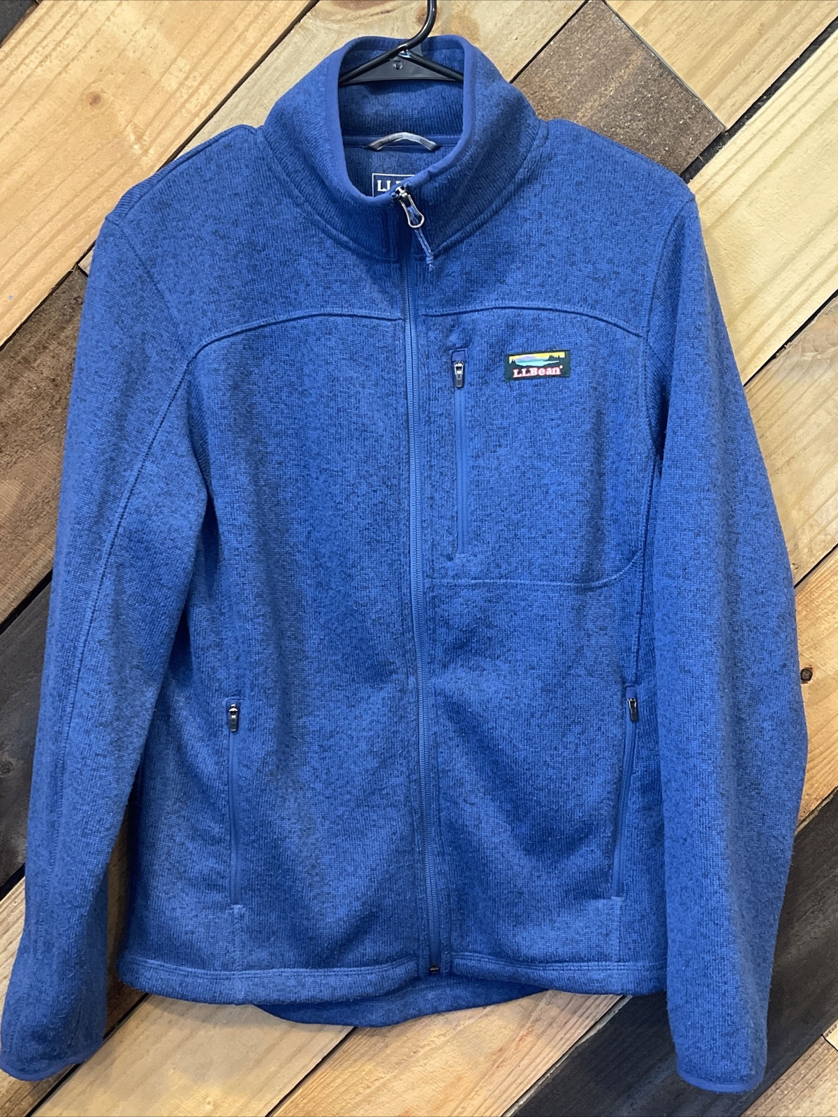 LL Bean Men's Slightly Fitted Navy Full Zip Fleece Sweater Jacket Size