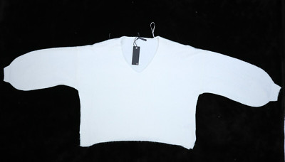 Threadbare Lilly Jumper Ribbed V-Neck Slouch Sweater White Acrylic Womens US 16