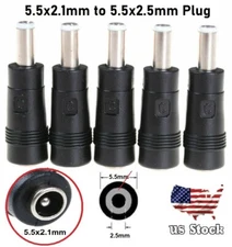 5pcs Copper DC Power Connector 5.5mmx2.5mm Female to 5.5mmx2.1mm Male Adapter