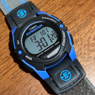 Timex Expedition Blue Indiglo Digital 32mm Women’s Watch Striped Nylon Band 