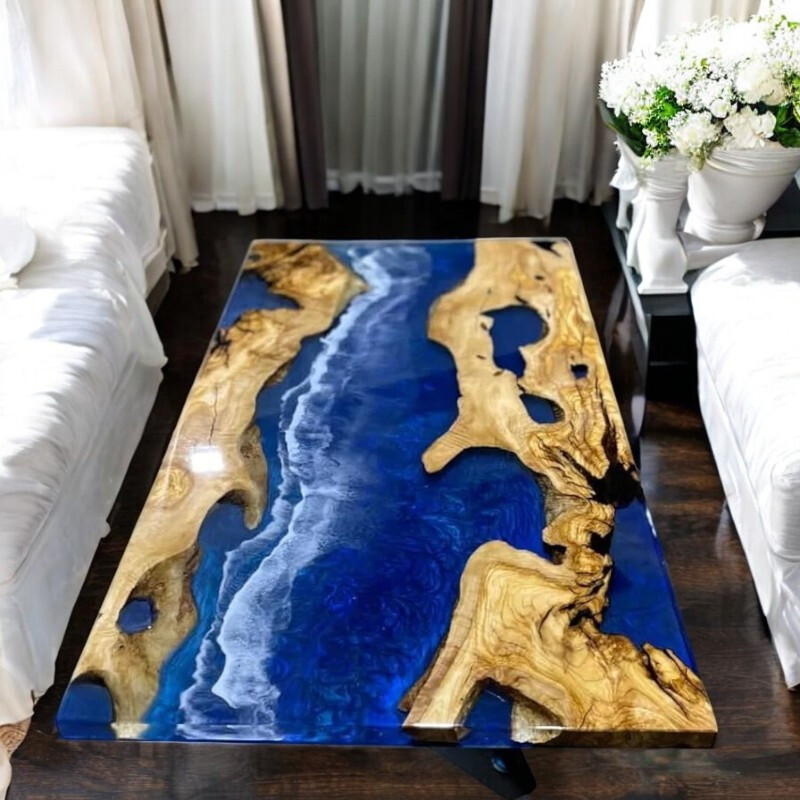 40x80 Ocean Wave Resin Dining Table Custom Epoxy Wood Coastal Decor