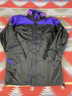 Sierra Sport Vintage Parka Windbreaker Jacker sz M 90s Black Purple