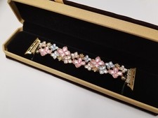 "Floral Elegance" Pastel Colored Flowers Gold Tone Apple Watch Band 38/40/41mm