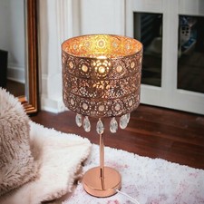 Bedside Metal Lamp Shade Table Lamp With Clear Pendent Droplets Style Bedroom