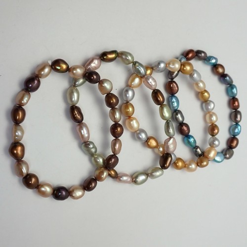 4 Fine Genuine Teal Copper Pink Peacock Baroque Cultured Pearl Stretch Bracelets - Picture 9 of 10
