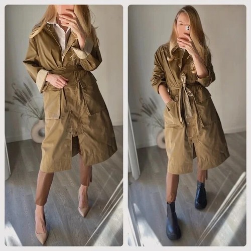 H\u0026M Belted Trench Coat Olive Green 