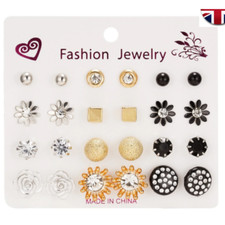 Set Of 12 Pairs Earrings Different Style Ear Stud Allergy Free Wholesale Gift UK