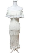 Foxiedox Off Shoulder Feminine White Lace Midi Dress S